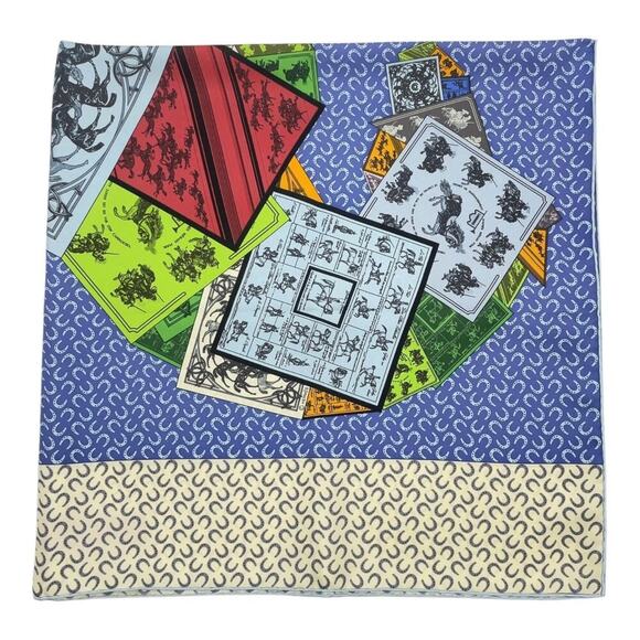 Hermès "A Cheval Sur Mon Carré" silk scarf designed Blue by Bali Barret W/Box - Picture 11 of 16